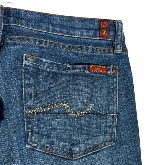 7 For All Mankind Blue Flare Jeans with gold sequin pocket embellishment size 28 - Picture 10 of 13